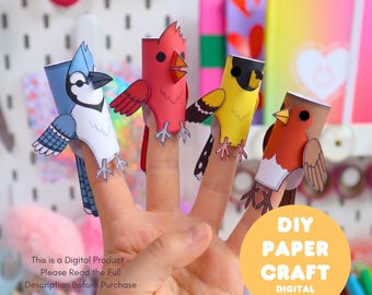 Fingerpuppen mit Vögeln zum Ausdrucken (PDF) | Bastelvorlage für Kinder | Vogelbastelaktivität | Für Vorschule und Kindergarten | Sofort-Download