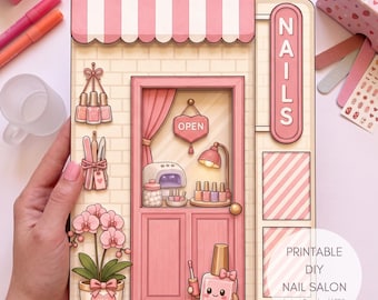 Nagelstudio-Shop, ausdruckbares Spielset, Papierpuppe zum Rollenspiel, Bastelset für Kinder, Spielzeug zum Ausdrucken (sofortiger Download), Papierspielzeug, Lernspielzeug