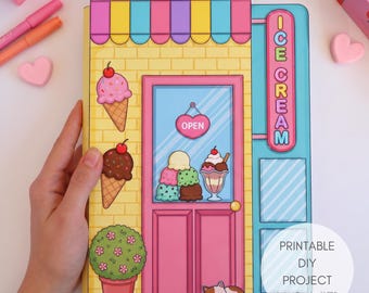 Ice Cream Parlor Shop Printable Play Set, Pretend Play Paper Doll, Dramatic Play Kids Craft, Printable Toy Instant Download, Paper Toy
