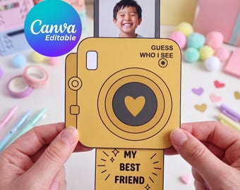 Vorlage für eine ausziehbare Fotokarte zum Ausdrucken, bearbeitbare Canva-Geschenkvorlage, DIY-Polaroidkarte, personalisiertes Geschenk zum Muttertag und für die beste Freundin