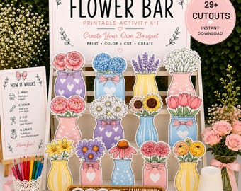 Printable Blumenstrauß Aktivität | Blumen Bar DIY Kit | Kinder Handwerk Printable | Klassenzimmer Aktivität | Babyparty-Handwerk