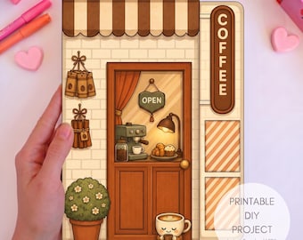 Druckbares Spielset „Café“, Papierpuppe zum Rollenspiel, Bastelvorlage für Kinder, Spielzeug zum Ausdrucken (sofortiger Download), Papierspielzeug