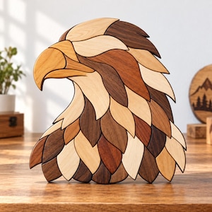Bald Eagle Intarsia Pattern, Scroll Saw Woodworking PDF, American Eagle Portrait Wall Art