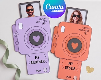 Vorlage für eine ausziehbare Fotokarte zum Ausdrucken, bearbeitbare Canva-Geschenkvorlage, DIY-Polaroidkarte, personalisiertes Geschenk zum Muttertag und für die beste Freundin