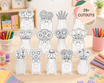 Blumen Färbung Aktivität | Druckbare Blumen Bar Kit | DIY Blumenstrauß Handwerk | Kinder Klassenzimmer Aktivität | Babyparty bedruckbar