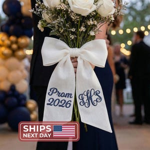 Personalized Prom Couple Bouquet Sash, Flower Bouquet Ribbon, Custom Name Couple Decoration, Embroidered Bouquet Wrap, Monogram Ribbon Wrap
