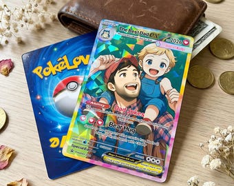 Tarjeta holográfica personalizada para parejas, inspirada en Pokémon, con foto de boda y aniversario.