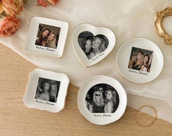 Bandeja para joyas personalizada con foto: Bandeja de cerámica para pequeños objetos con borde dorado, regalo para tu mejor amiga, regalo de cumpleaños para amigas.