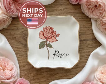 Plato personalizado para anillos con forma de flor de nacimiento, regalo para el Día de la Madre, plato para joyas de cumpleaños, regalo para mejores amigas, regalo de boda, regalo de amistad, regalo de aniversario.