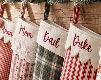 Personalized Christmas Stocking: With Name Embroidery, Bow, Ruffle Cuff, and Lace Options