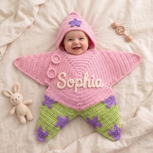 Personalized Crochet Starfish Outfit, Custom Name Baby Outfit, Handmade Star Baby, Baby Shower Gift, DIY Kit or Finished