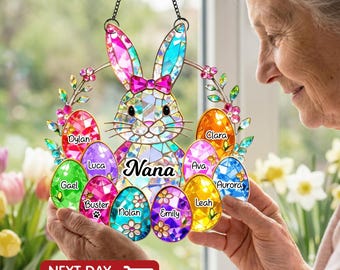 Atrapasueños acrílico personalizado de conejito de Pascua para abuela, decoración de Pascua para abuela, regalo de Pascua para abuela, regalo personalizado para abuela, regalo de Pascua