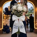 Personalized Prom Couple Bouquet Sash, Flower Bouquet Ribbon, Custom Name Couple Decoration, Embroidered Bouquet Wrap, Monogram Ribbon Wrap product logo