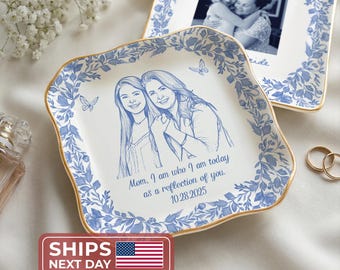 Personalized Mom Photo Jewelry Dish: Ceramic Trinket Tray Gift for Mom, Thank You Grandma, Birthday Ring Dish Gift, Mom Gift from Daughter