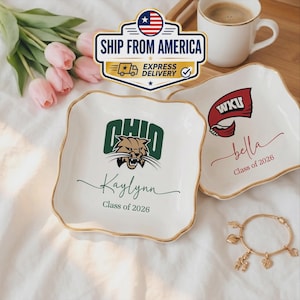 Personalised University College Graduation Gift Ring Dish, Trinket Keepsake, Decor High School, Custom Acceptance Gift, Class of 2026 Gifts