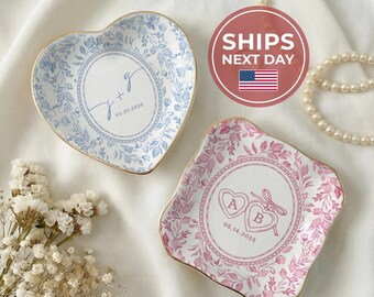 Plato personalizado para guardar joyas con la flor de nacimiento / Plato personalizado para anillos con flores en acuarela / Regalos para madres / Regalo para damas de honor en bodas / Plato para joyas de cumpleaños