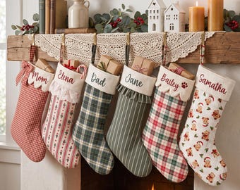 Personalized Christmas Stocking: With Name Embroidery, Bow, Ruffle Cuff, and Lace Options
