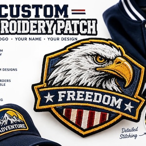 Patch bordado personalizado, nome ou logotipo personalizado, para costurar ou passar a ferro.