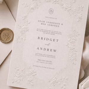 Embossed Floral Wedding Invitation, Elegant Botanical Template (Digital Download)