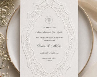 Classic Elegant Ivory Embossed Wedding Invite, Minimal Cream Digital Download, Editable Template