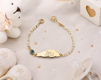 Personalisiertes Baby-Namensarmband, Ausweis, Erinnerungsstück an das Neugeborene, Schmuck mit dem bösen Blick, Geschenk zur Babyparty oder zum Geburtstag