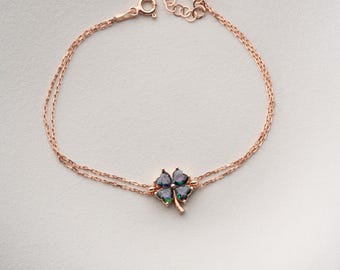 Four Leaf Clover Bracelet Mystic Topaz Silver Lucky Jewelry Handmade Bridesmaid Gift Elegant Women