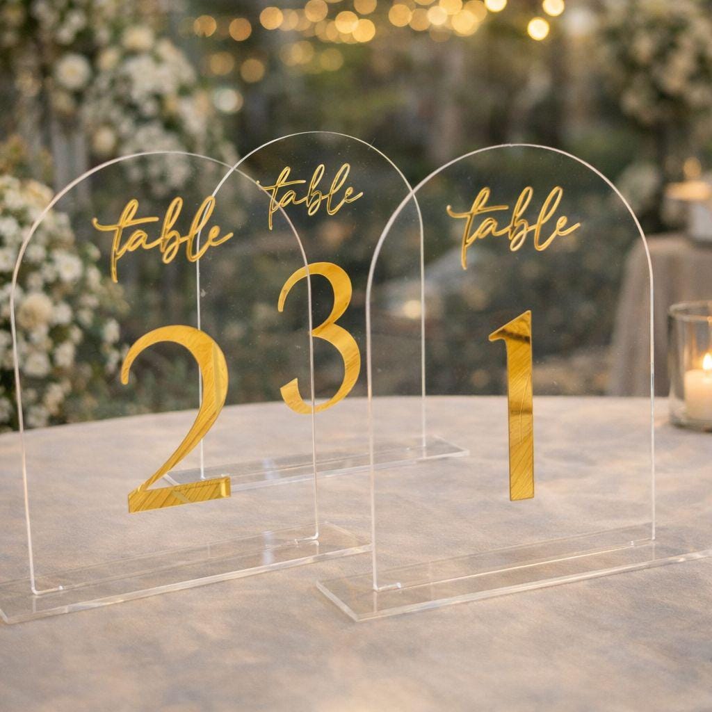 Clear Acrylic Arch Table Numbers, Gold Lettering Wedding Decor - Etsy