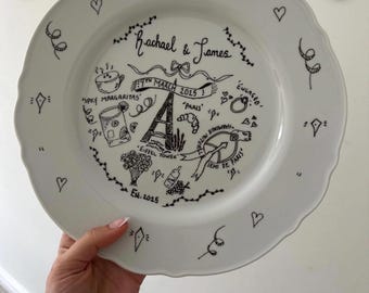 Hand drawn personalised wedding plate
