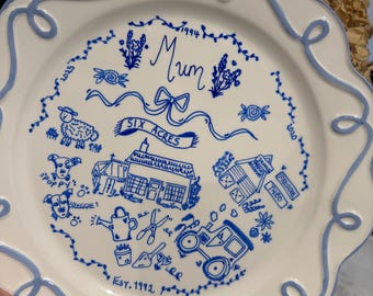 Hand drawn personalised wedding plate