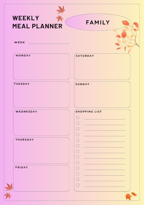 Weekly Meal Planner Printable | Family Meal Plan Template | Instant ...