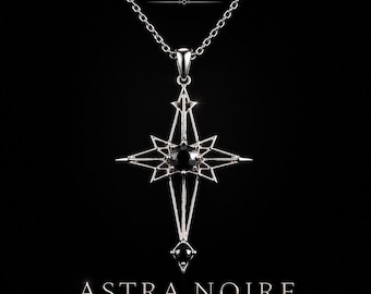 Astra Noire Sterling Silver Necklace, Black Zircon Gothic Star Pendant