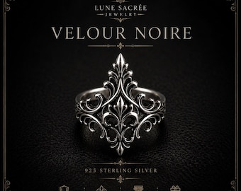 Velour Noire Ring | Sterling Silver Gothic Filigree Statement Ring