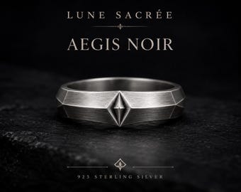 Aegis Noir Sterling Silver Ring – Brushed Geometric Minimalist Band