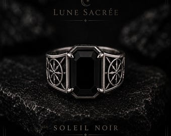 Soleil Noir Ring | Black Zircon Sterling Silver Gothic Signet Ring