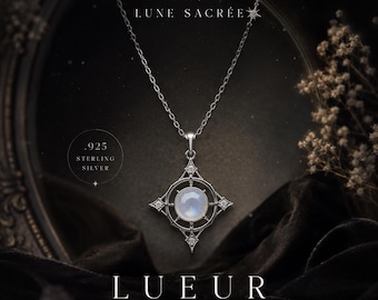 Sterling Silver Celestial Moonstone Pendant Necklace – Gothic Ethereal Jewelry