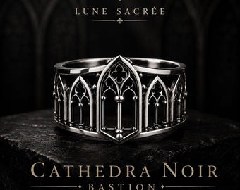Sterling Silver Gothic Cathedral Window Ring – Medieval Architecture Band, Statement Jewelry