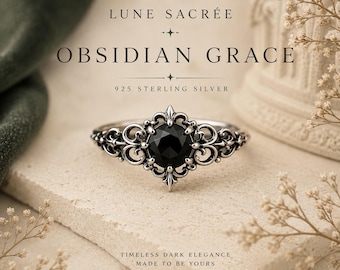 Obsidian Grace Ring | Black Stone Gothic Sterling Silver Jewelry