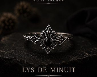 Gothic Fleur de Lis Ring | 925 Sterling Silver Black Zircon Jewelry