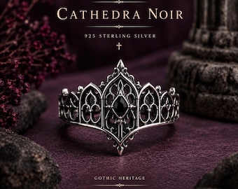 Cathedra Noir Ring | Gothic Cathedral Sterling Silver Ring | Black Stone Statement Jewelry