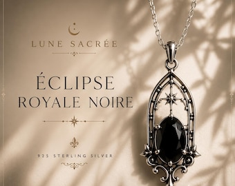 Black Onyx Gothic Pendant Necklace – Sterling Silver Victorian Celestial Jewelry