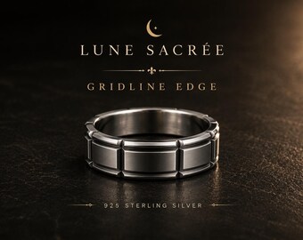 Gridline Edge Ring – 925 Sterling Silver, Modern Geometric Band, Brushed Industrial Style