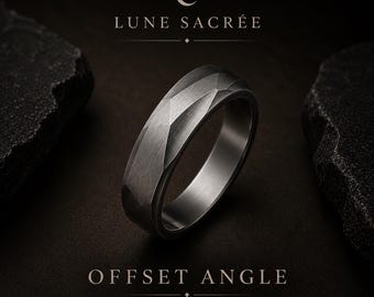 Offset Angle Ring – 925 Sterling Silver, Matte Brushed Geometric Band