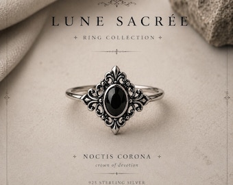 Noctis Corona Ring – Gothic Black Stone Sterling Silver Statement Ring