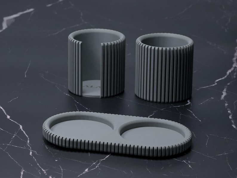 Ashen Concrete 2-Cup Bathroom Organizer Set