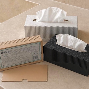 Japandi Tissue Box Cover with Magnetic Lid | Ribbed Rectangle Kleenex Holder | Fluted Tissue Flat Box | Bathroom Decor & Home Decor