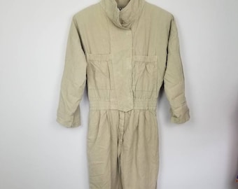 90s cotton jumpsuit utilitarian workwear military style long sleeves jumpsuit