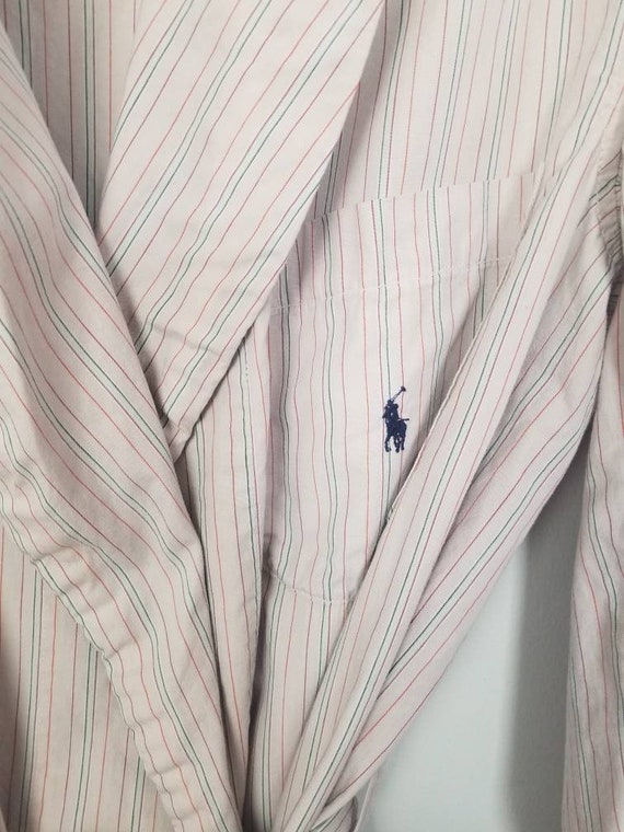 80s robe Ralph Lauren Polo Pink Striped Cotton Wr… - image 3