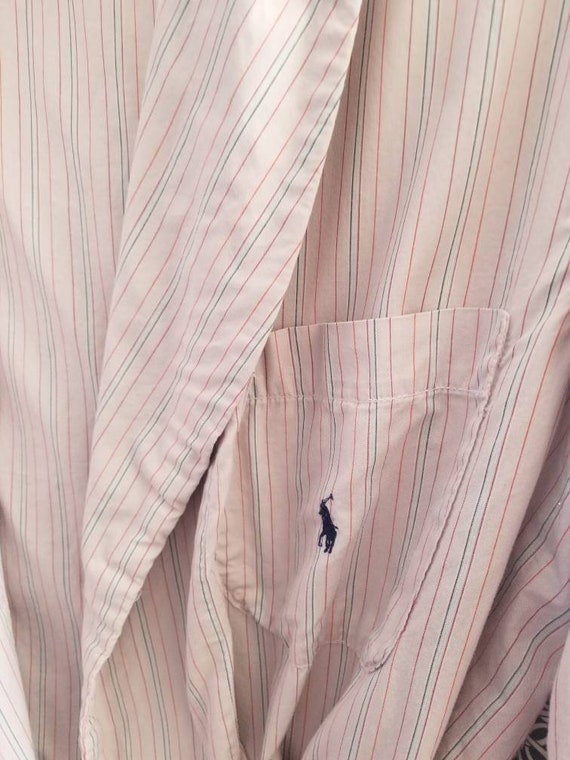 80s robe Ralph Lauren Polo Pink Striped Cotton Wr… - image 9