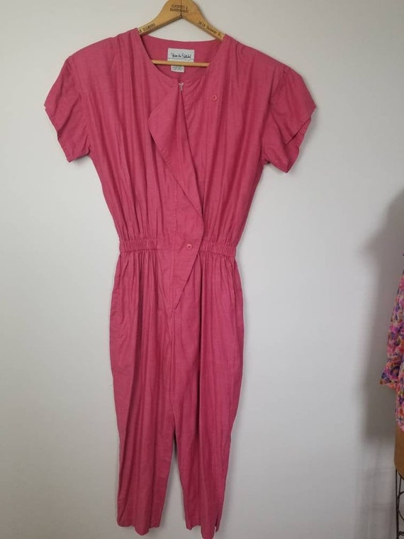 90s jumpsuit DVF Cotton Blend Raspberry Pink Jump… - image 1