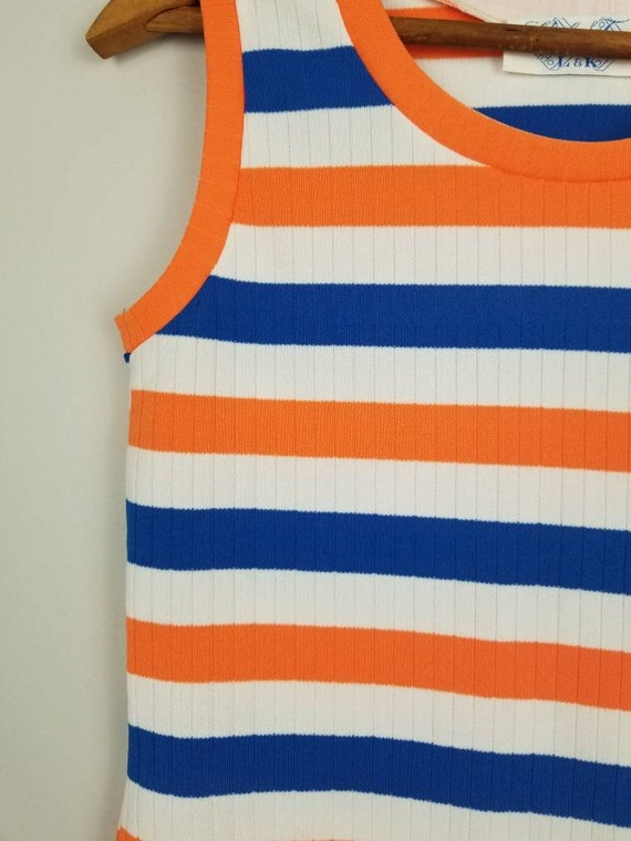 70s bold striped tank top ribbed orange and blue … - image 9